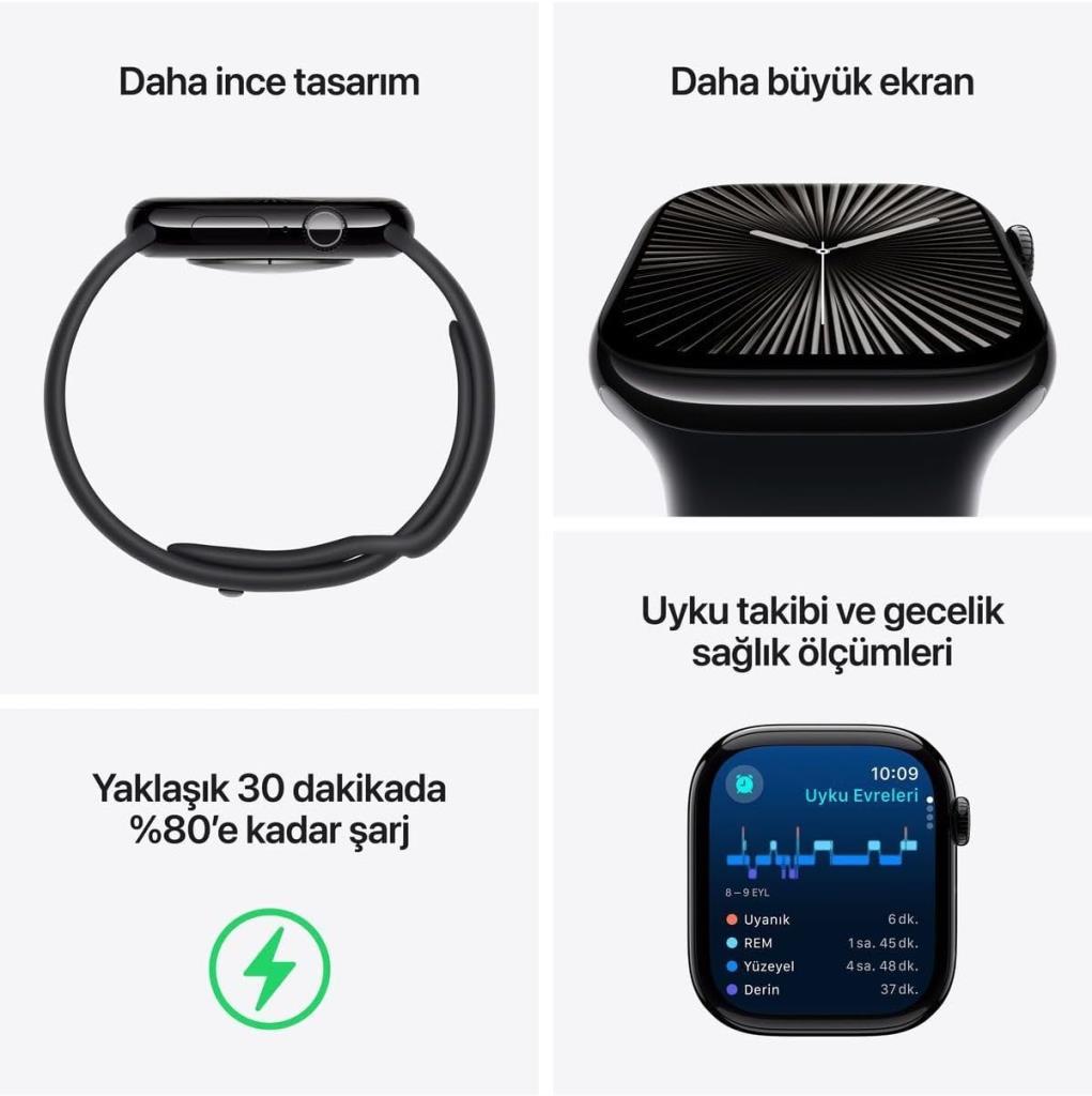 Apple Watch Series 10 GPS 42mm Simsiyah Alüminyum Kasa ve Mürekkep Moru Spor Loop Kordon Akıllı Saat Teşhir (Açıklamayı Okuyunuz)