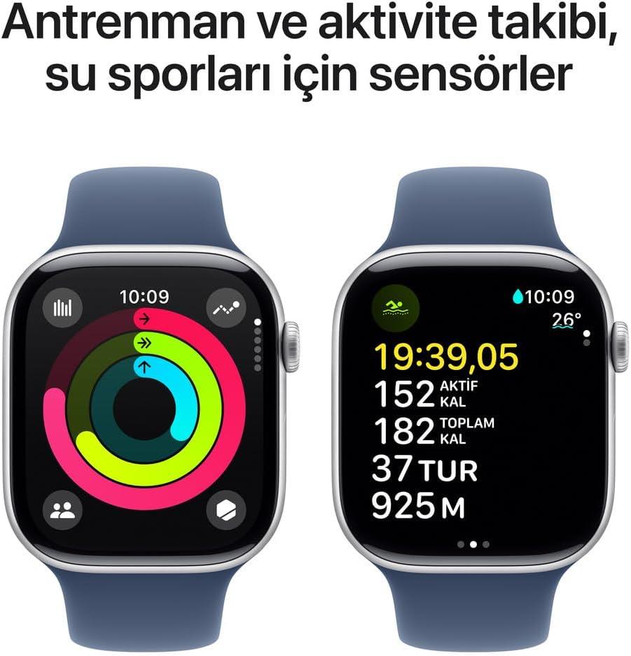 Apple Watch Series 10 GPS 46mm Gümüş Rengi Alüminyum Kasa ve Kot Rengi Spor Kordon Akıllı Saat (Açıklamayı Okuyunuz)