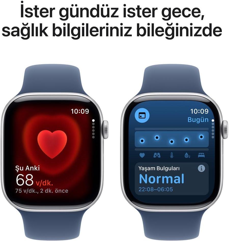 Apple Watch Series 10 GPS 46mm Gümüş Rengi Alüminyum Kasa ve Kot Rengi Spor Kordon Akıllı Saat (Açıklamayı Okuyunuz)