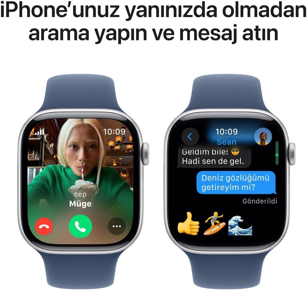 Apple Watch Series 10 GPS 46mm Gümüş Rengi Alüminyum Kasa ve Kot Rengi Spor Kordon Akıllı Saat Outlet (Açıklamayı Okuyunuz)