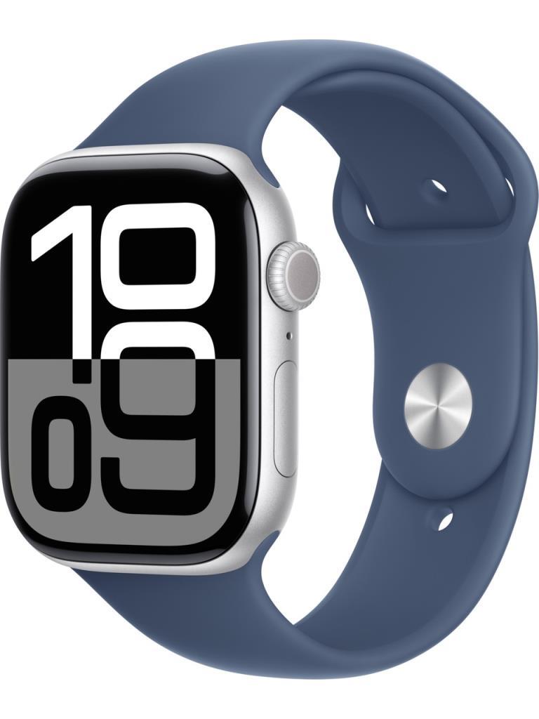 Apple Watch Series 10 GPS 46mm Gümüş Rengi Alüminyum Kasa ve Kot Rengi Spor Kordon Akıllı Saat - Teşhir