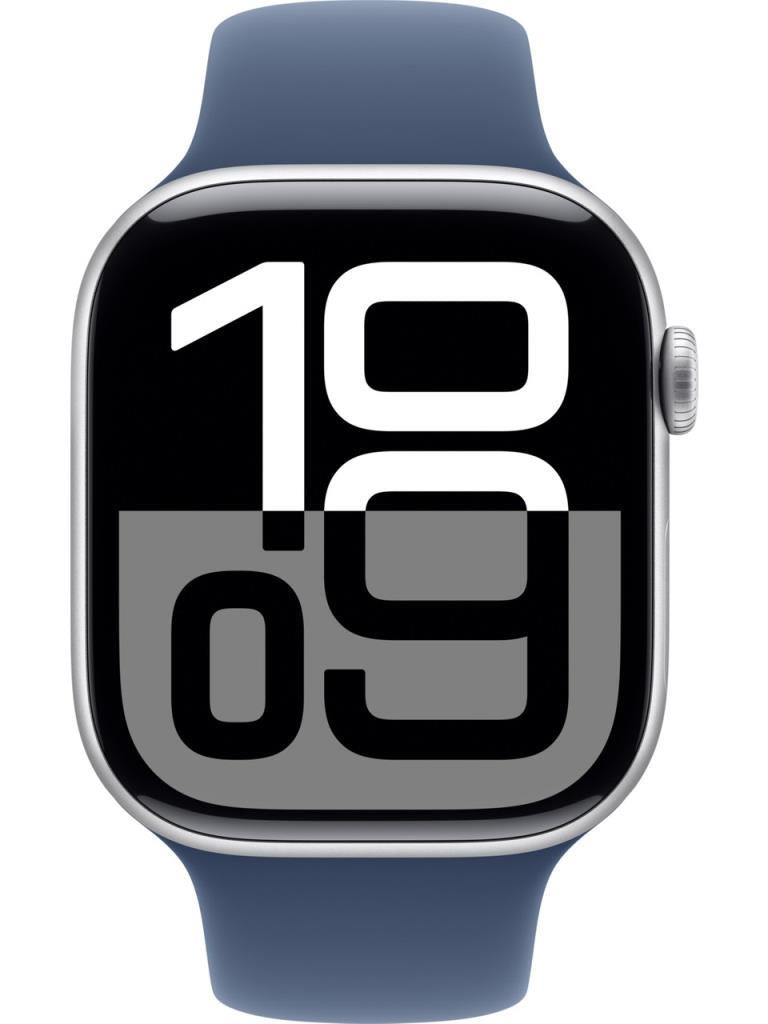 Apple Watch Series 10 GPS 46mm Gümüş Rengi Alüminyum Kasa ve Kot Rengi Spor Kordon Akıllı Saat - Teşhir