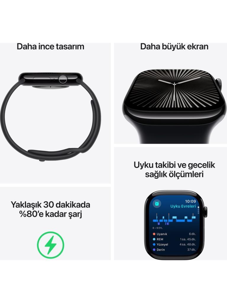 Apple Watch Series 10 GPS 46mm Gümüş Rengi Alüminyum Kasa ve Kot Rengi Spor Kordon Akıllı Saat - Teşhir