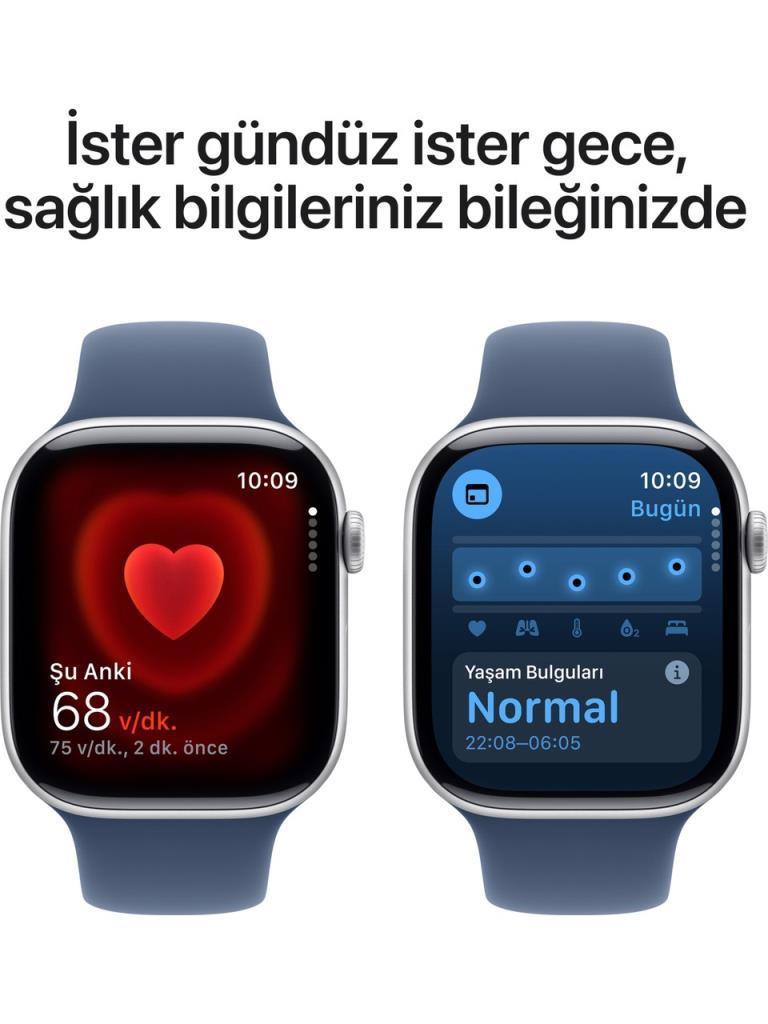 Apple Watch Series 10 GPS 46mm Gümüş Rengi Alüminyum Kasa ve Kot Rengi Spor Kordon Akıllı Saat - Teşhir