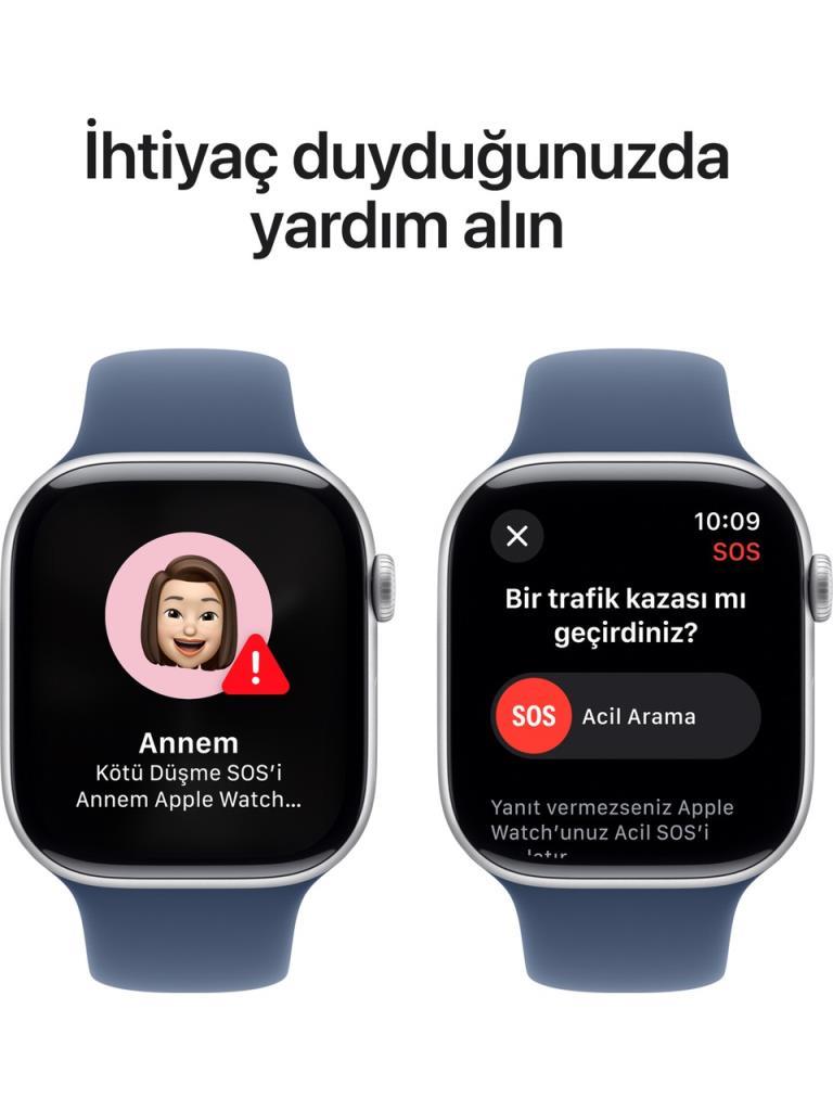 Apple Watch Series 10 GPS 46mm Gümüş Rengi Alüminyum Kasa ve Kot Rengi Spor Kordon Akıllı Saat - Teşhir