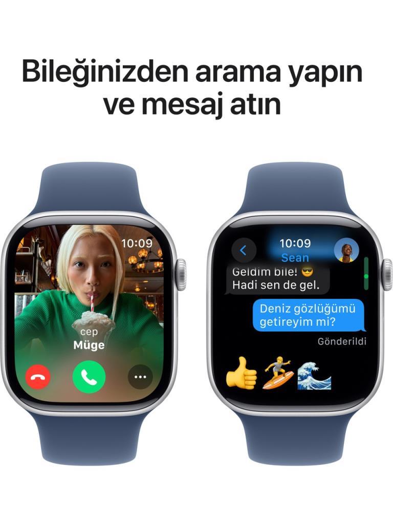 Apple Watch Series 10 GPS 46mm Gümüş Rengi Alüminyum Kasa ve Kot Rengi Spor Kordon Akıllı Saat - Teşhir