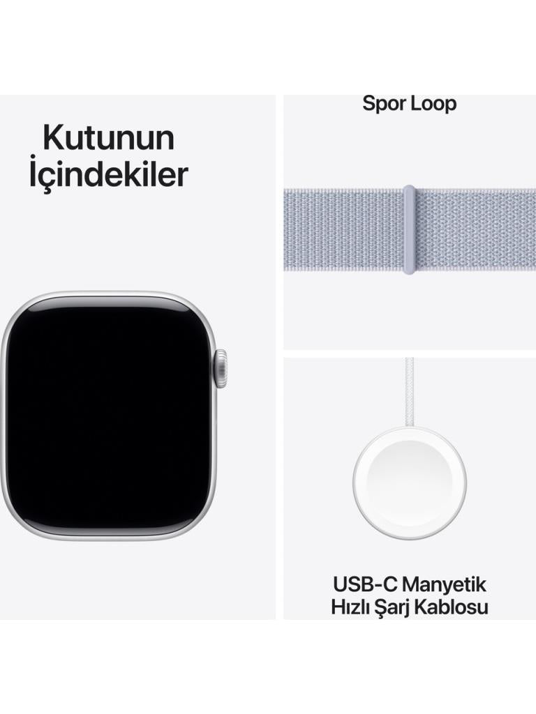 Apple Watch Series 10 GPS 46mm Gümüş Rengi Alüminyum Kasa ve Bulut Mavisi Spor Loop Kordon Akıllı Saat
