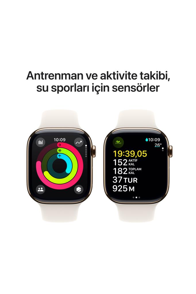Apple Watch Series 10 GPS + Cellular 42mm Altın Sarısı Titanyum Kasa + Yıldız Işığı Spor Kordon - M/L - OUTLET