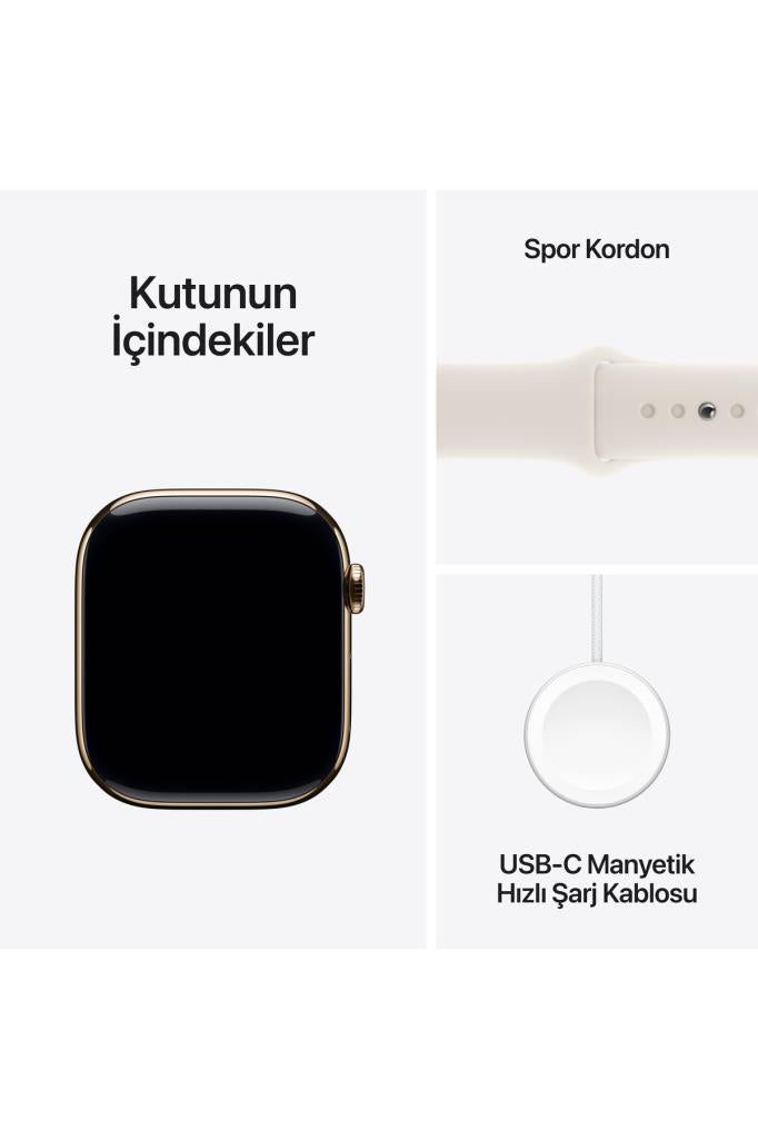 Apple Watch Series 10 GPS + Cellular 42mm Altın Sarısı Titanyum Kasa + Yıldız Işığı Spor Kordon - M/L - OUTLET