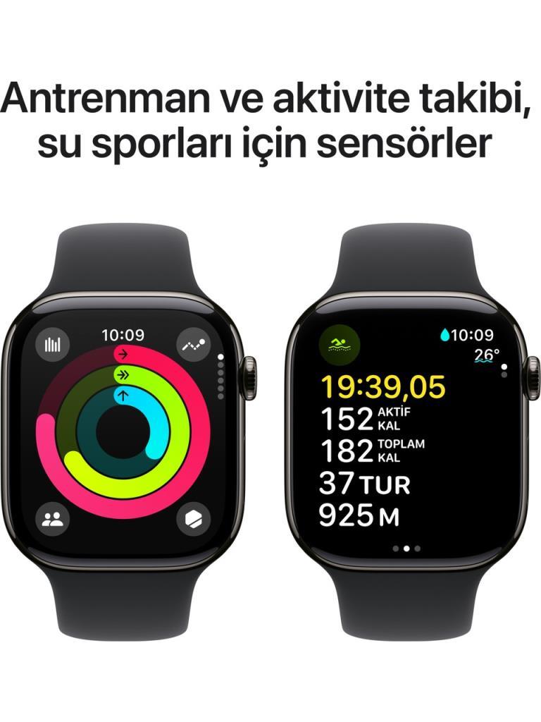 Apple Watch Series 10 GPS + Cellular 42mm Arduvaz Titanyum Kasa ve Siyah Spor Kordon Akıllı Saat - Teşhir