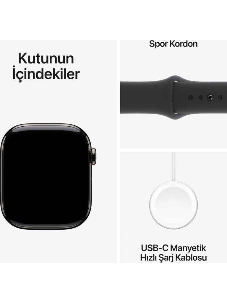 Apple Watch Series 10 GPS + Cellular 42mm Arduvaz Titanyum Kasa ve Siyah Spor Kordon Akıllı Saat - Teşhir