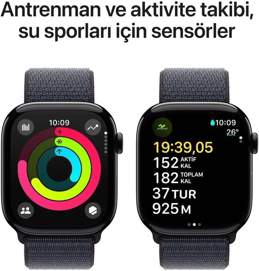 Apple Watch Series 10 GPS 42mm Simsiyah Alüminyum Kasa ve Mürekkep Moru Spor Loop Kordon Akıllı Saat (Apple Türkiye Garantili)