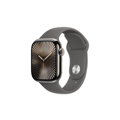 Apple Watch Series 10 GPS + Cellular 42mm Natürel Titanyum Kasa + Taş Grisi Spor Kordon