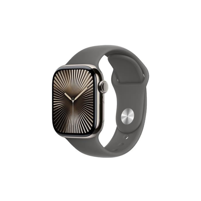 Apple Watch Series 10 GPS + Cellular 42mm Natürel Titanyum Kasa + Taş Grisi Spor Kordon