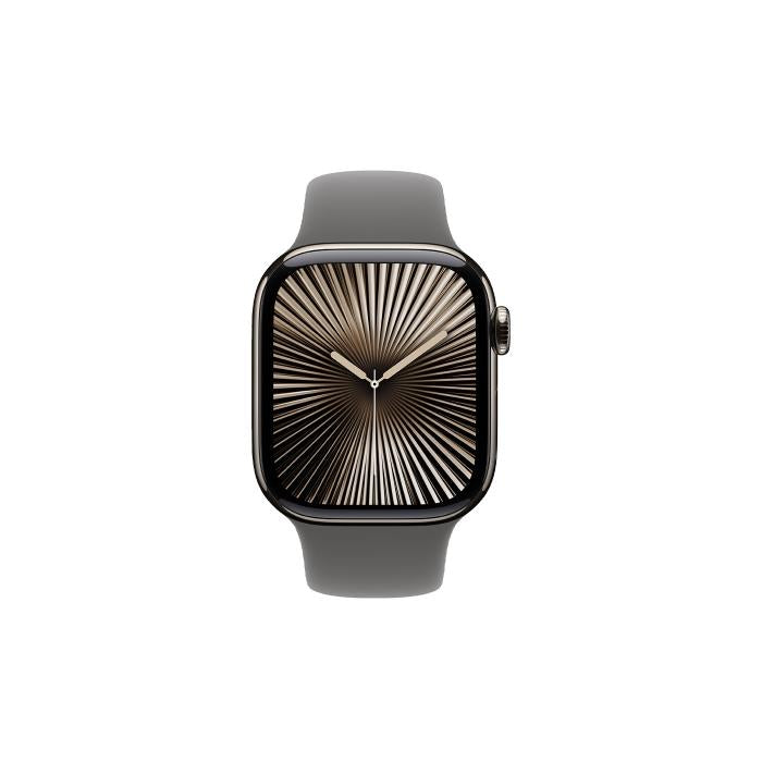 Apple Watch Series 10 GPS + Cellular 42mm Natürel Titanyum Kasa + Taş Grisi Spor Kordon
