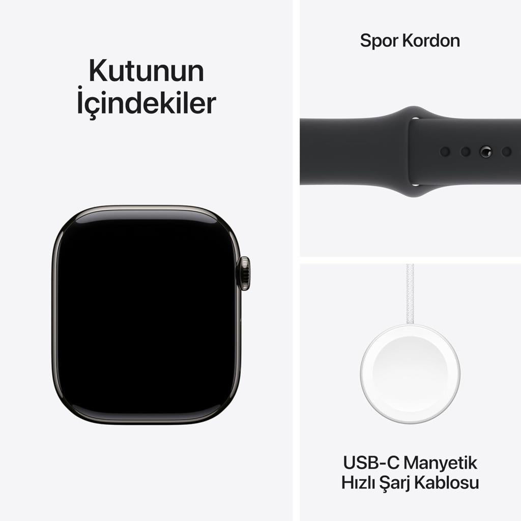 Apple Watch Series 10 GPS + Cellular 46mm Arduvaz Titanyum Kasa ve Siyah Spor Kordon Akıllı Saat Outlet (Açıklamayı Okuyunuz)