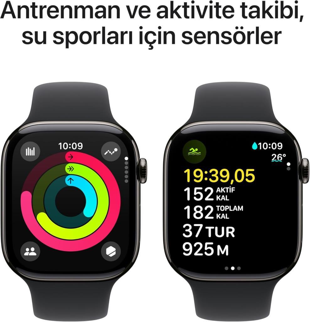 Apple Watch Series 10 GPS + Cellular 46mm Arduvaz Titanyum Kasa ve Siyah Spor Kordon Akıllı Saat Outlet (Açıklamayı Okuyunuz)