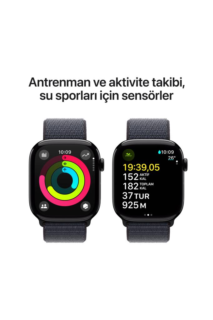 Apple Watch Series 10 GPS + Cellular 46mm Jet Siyah Alüminyum Kasa + Mürekkep Moru Spor Loop - OUTLET