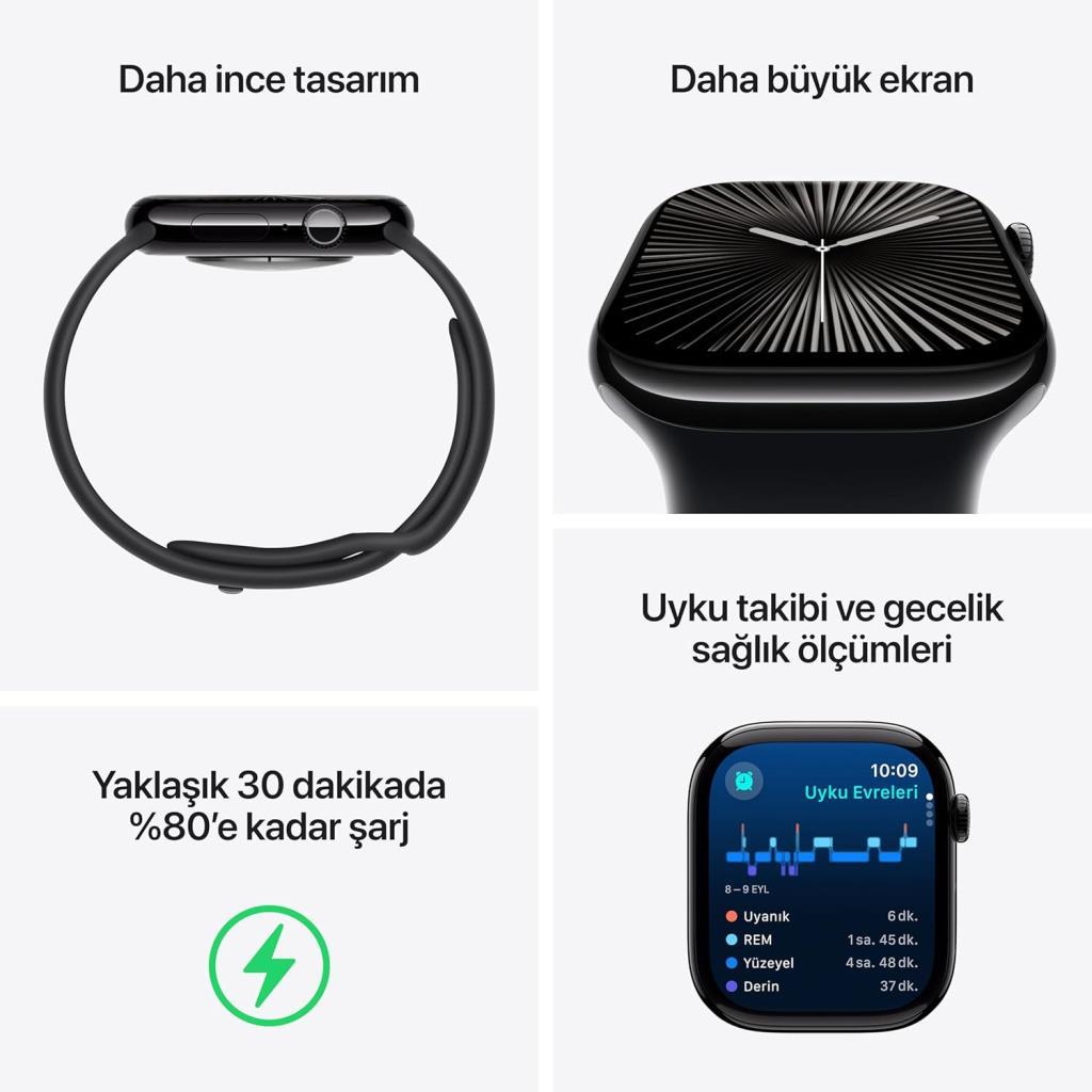 Apple Watch Series 10 GPS + Cellular 46mm Natürel Titanyum Kasa ve Taş Grisi Spor Kordon Akıllı Saat (Apple Türkiye Garantili)
