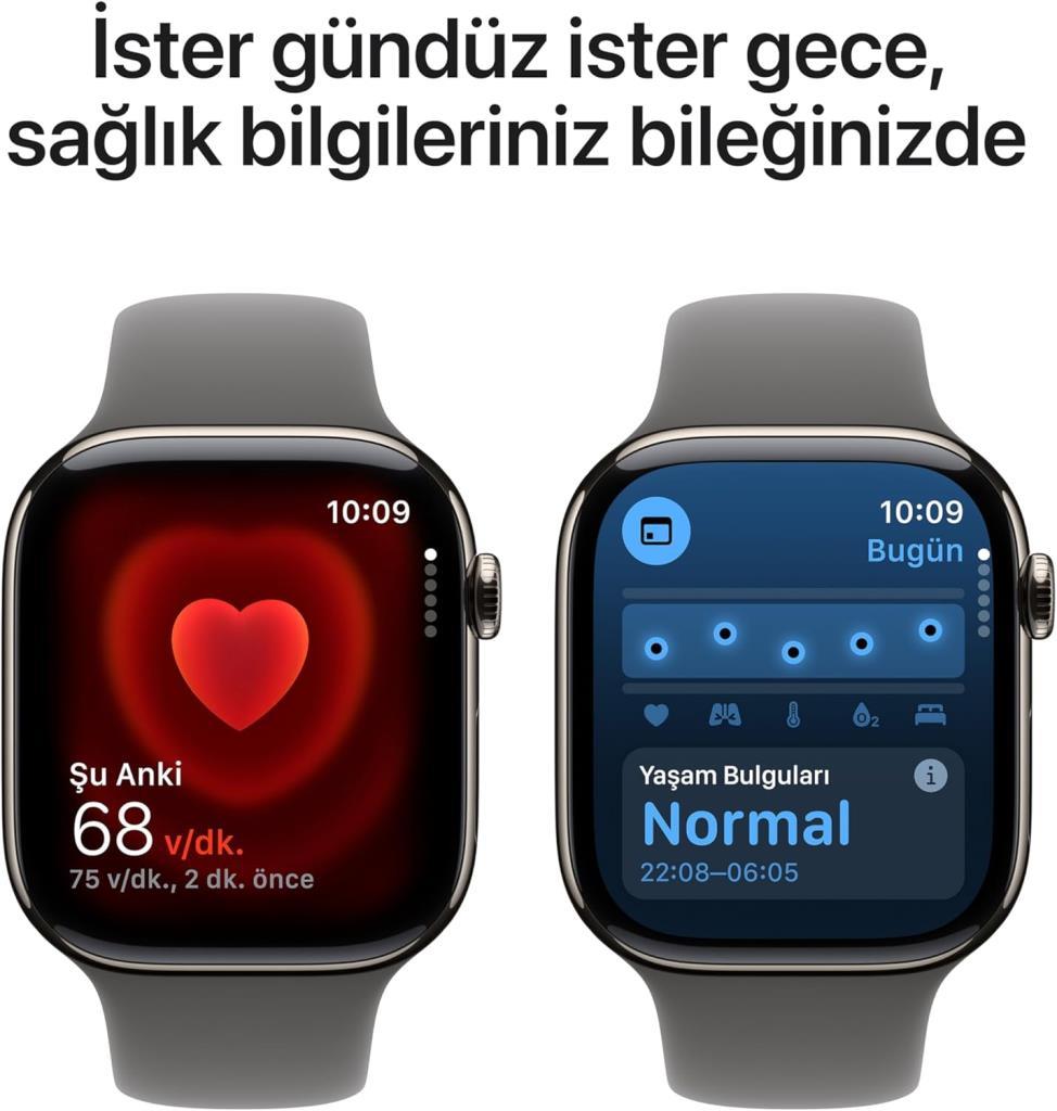 Apple Watch Series 10 GPS + Cellular 46mm Natürel Titanyum Kasa ve Taş Grisi Spor Kordon Akıllı Saat Teşhir (Açıklamayı Okuyunuz)