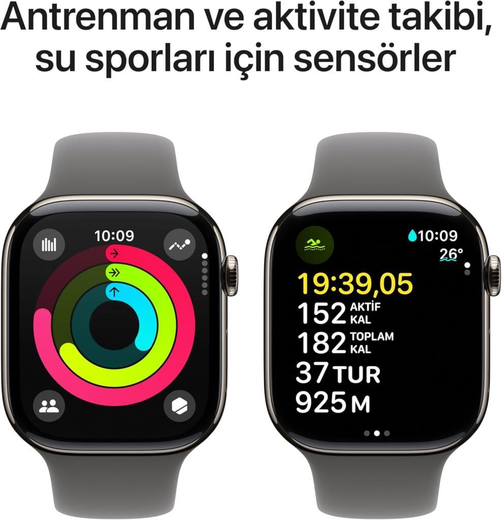 Apple Watch Series 10 GPS + Cellular 46mm Natürel Titanyum Kasa ve Taş Grisi Spor Kordon Akıllı Saat Teşhir (Açıklamayı Okuyunuz)