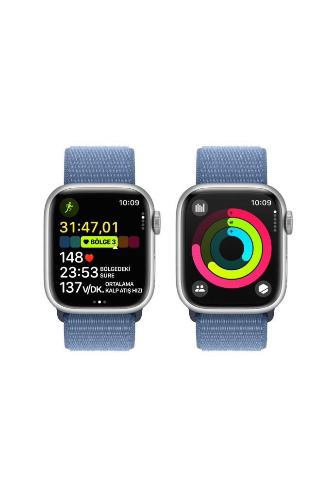 Apple Watch Series 9 GPS 41mm Gümüş Alüminyum Kasa ve Buz Mavisi Spor Loop - OUTLET