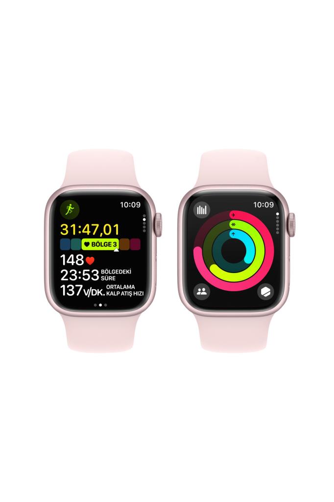 Apple Watch Series 9 GPS 41mm Pembe Alüminyum Kasa ve Uçuk Pembe Spor Kordon - M/L - OUTLET