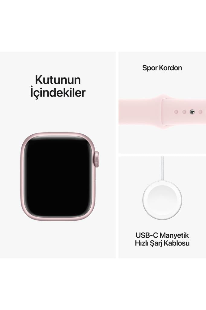 Apple Watch Series 9 GPS 41mm Pembe Alüminyum Kasa ve Uçuk Pembe Spor Kordon - M/L - OUTLET