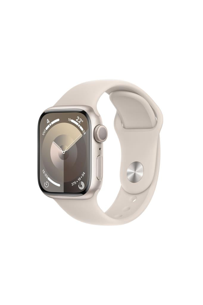 Apple Watch Series 9 GPS 41mm Yıldız Işığı Alüminyum Kasa ve Yıldız Işığı Spor Kordon - S/M