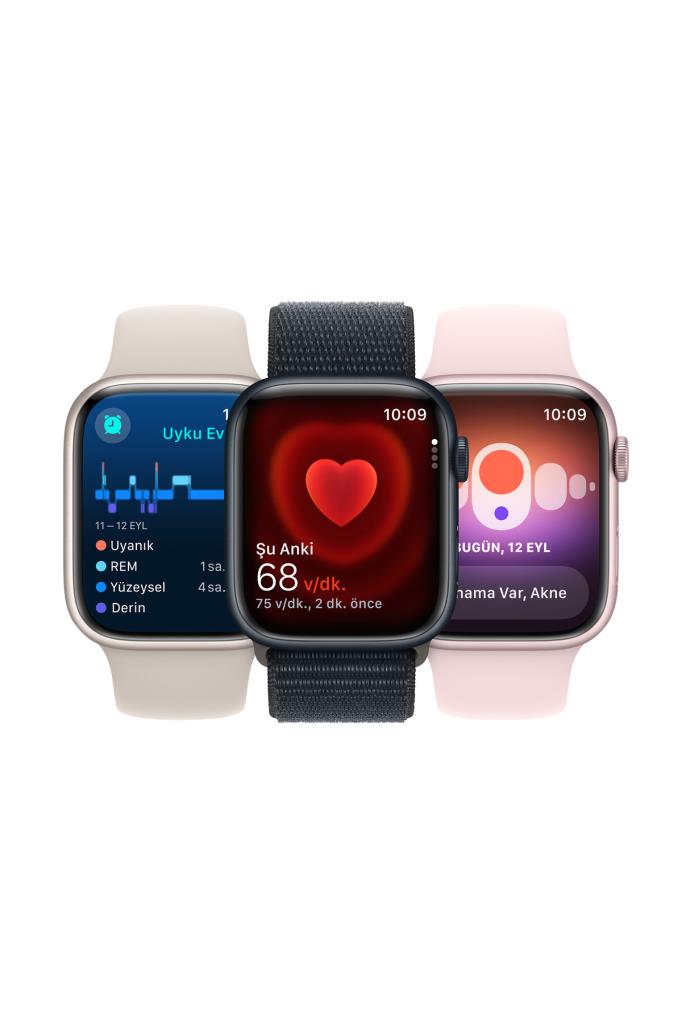 Apple Watch Series 9 GPS 41mm Yıldız Işığı Alüminyum Kasa ve Yıldız Işığı Spor Kordon - S/M