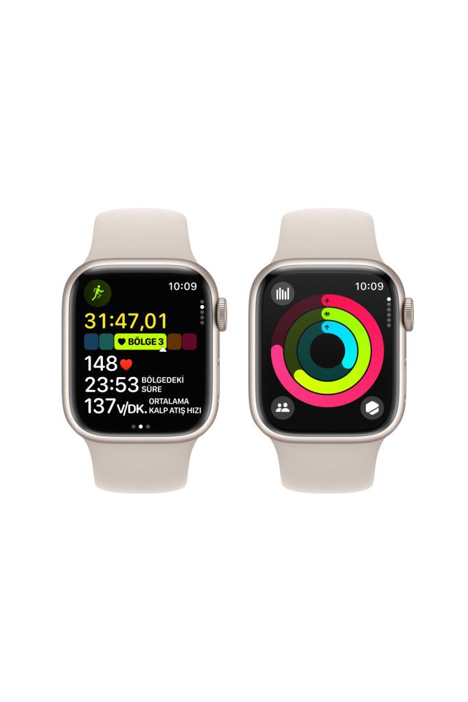 Apple Watch Series 9 GPS 41mm Yıldız Işığı Alüminyum Kasa ve Yıldız Işığı Spor Kordon - S/M