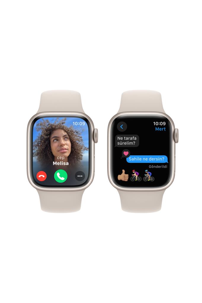 Apple Watch Series 9 GPS 41mm Yıldız Işığı Alüminyum Kasa ve Yıldız Işığı Spor Kordon - S/M