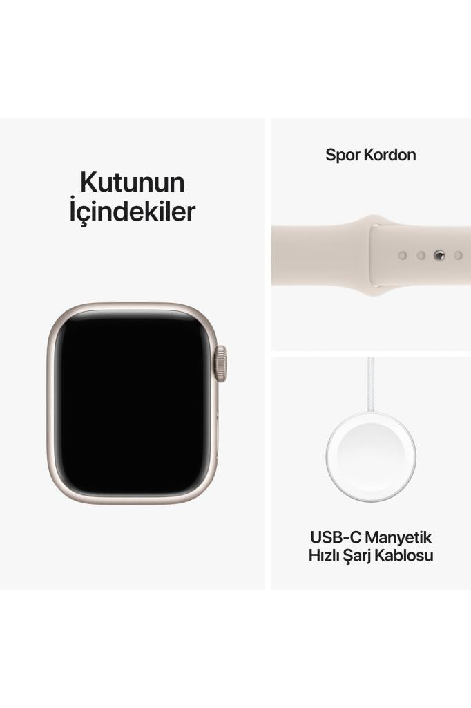 Apple Watch Series 9 GPS 41mm Yıldız Işığı Alüminyum Kasa ve Yıldız Işığı Spor Kordon - S/M