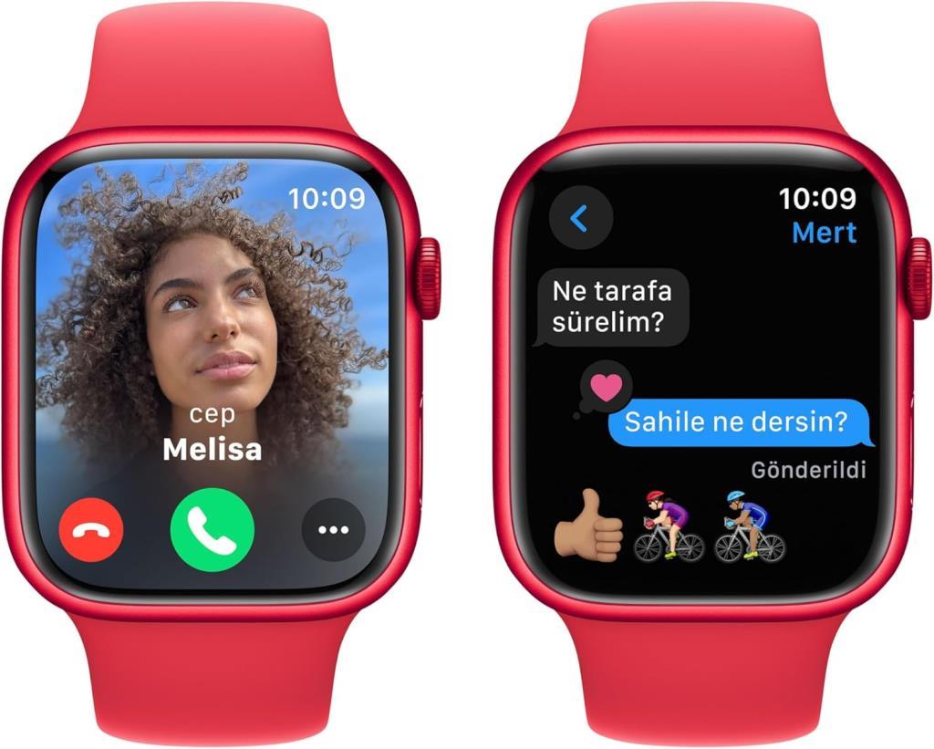 Apple Watch Series 9 GPS 45mm Alüminyum Kasa ve Kırmızı Spor Kordon Akıllı Saat Teşhir (Açıklamayı Okuyunuz)