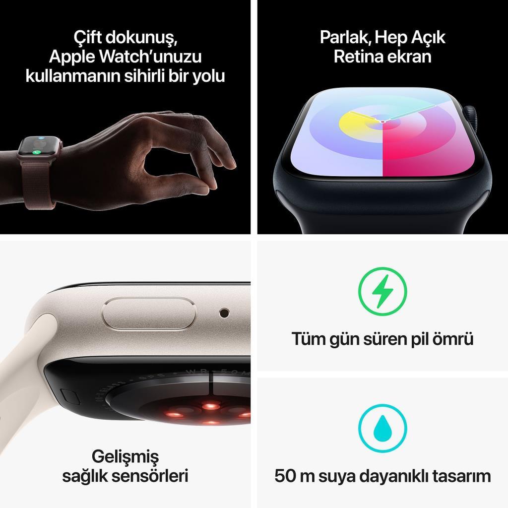 Apple Watch Series 9 GPS + Cellular 41mm Gece Yarısı Alüminyum Kasa ve Gece Yarısı Spor Loop Kordon Akıllı Saat (Apple Türkiye Garantili)