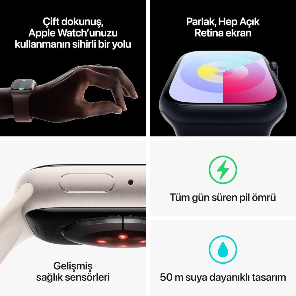 Apple Watch Series 9 GPS 45mm Alüminyum Kasa ve Kırmızı Spor Kordon Akıllı Saat (Apple Türkiye Garantili)