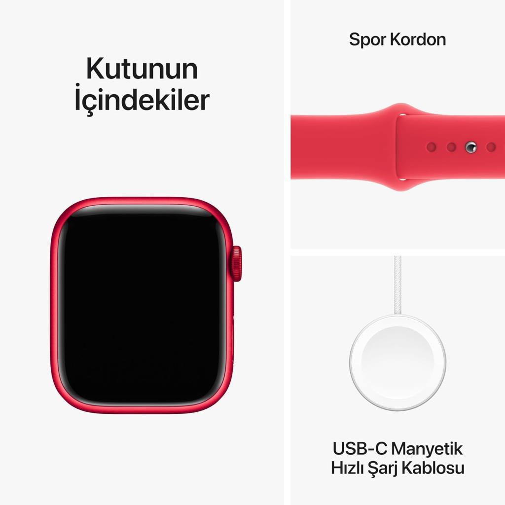 Apple Watch Series 9 GPS 45mm Alüminyum Kasa ve Kırmızı Spor Kordon Akıllı Saat (Apple Türkiye Garantili)