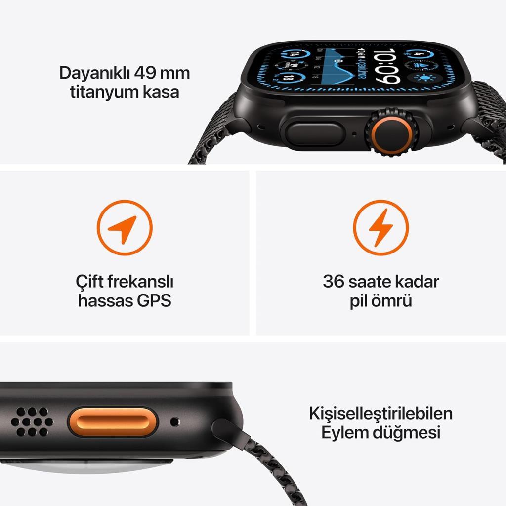 Apple Watch Ultra 2 GPS + Cellular 49mm Siyah Titanyum Kasa ve Koyu Yeşil-Alpine Loop Kordon Akıllı Saat (Apple Türkiye Garantili)
