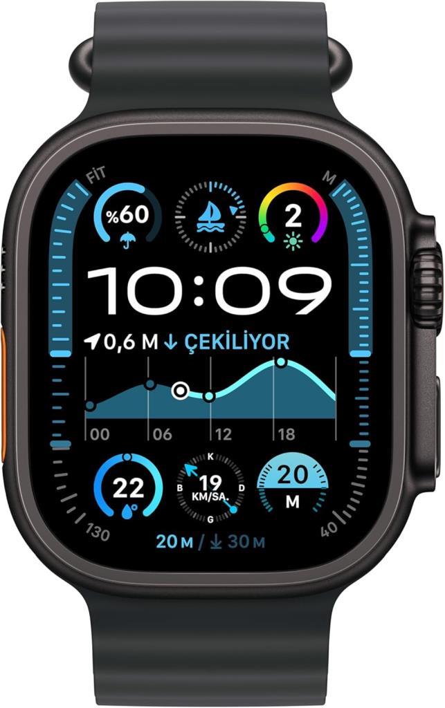Apple Watch Ultra 2 GPS + Cellular 49mm Siyah Titanyum Kasa ve Siyah-Ocean Kordon Akıllı Saat