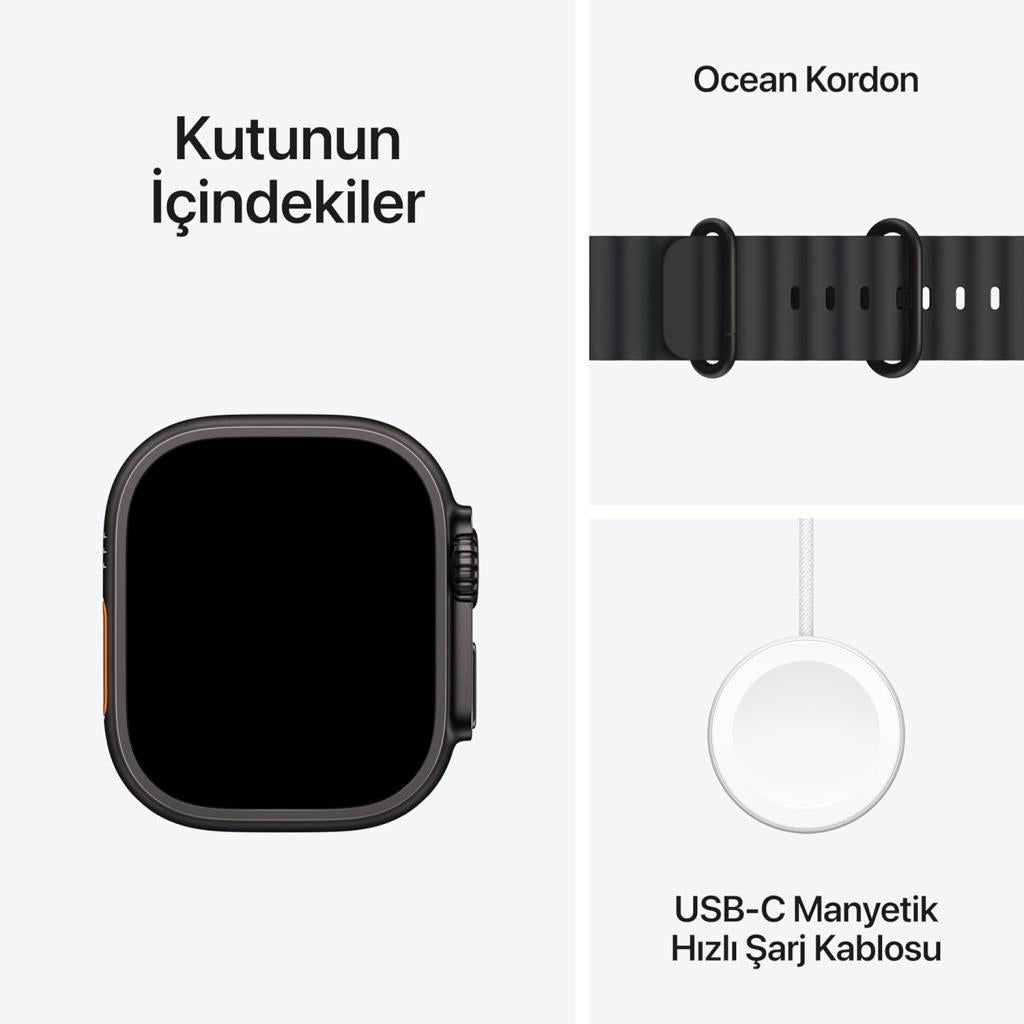 Apple Watch Ultra 2 GPS + Cellular 49mm Siyah Titanyum Kasa ve Siyah-Ocean Kordon Akıllı Saat