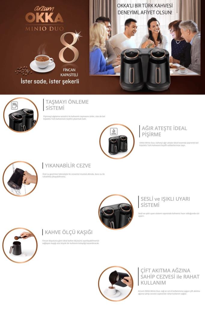 Arzum Okka Minio Duo OK006 Bakır İkili Türk Kahve Makinesi Outlet