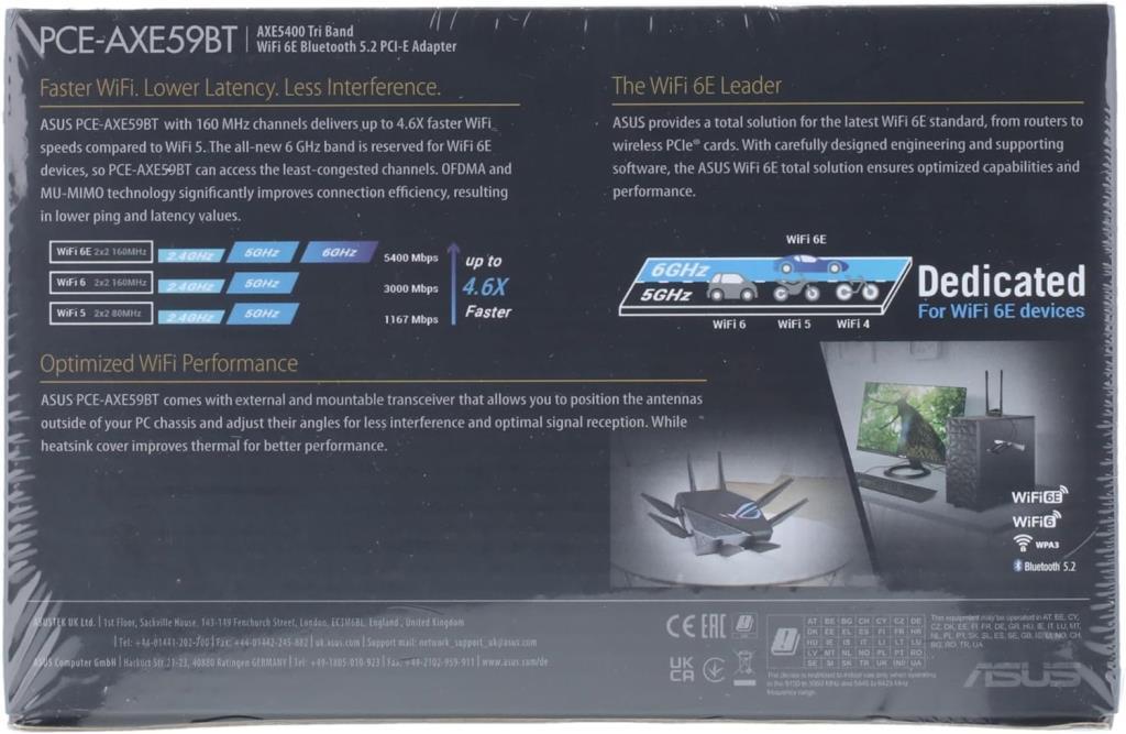 ASUS PCE-AXE59BT AXE5400 WiFi 6E PCI-E adaptörü (iki haric