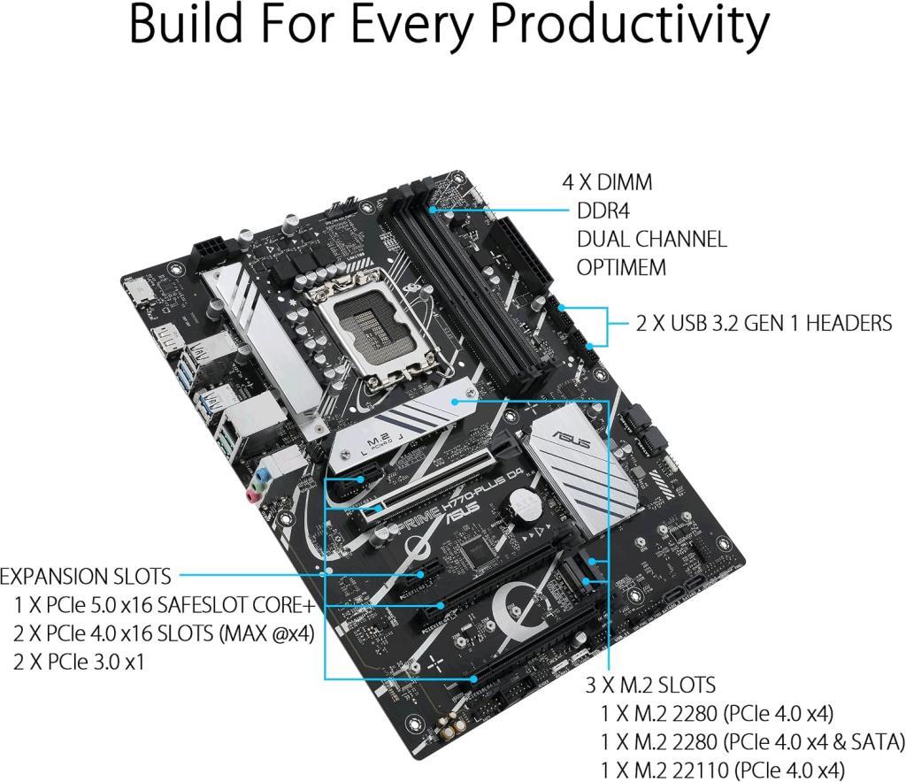Asus Prime H770-PLUS D4 Intel LGA1700 DDR4 ATX Anakart - OUTLET