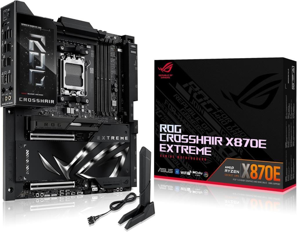 ASUS ROG CROSSHAIR X870E EXTREME AMD X870 AM5 DDR5 9000 HDMI 2xUSB4 5x M2 USB3.2 WiFi 7 + BT AURA RGB 10Gbit + 5Gbit LAN EATX 20+2+2 Güç Aşamaları, Anakart Teşhir