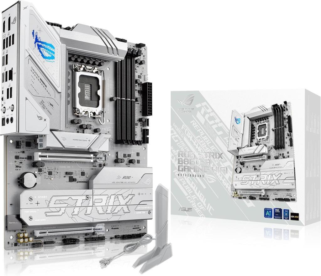 ASUS ROG Strix B860-A Gaming WiFi ATX anakart, Gelişmiş AI PC'ye hazır, 14+1+2+1 güç aşamaları, DDR5 yuvaları, PCIe 5.0, dört M.2 yuvası, WiFi 7, AI Networking II, Aura Sync RGB aydınlatma. Teşhir