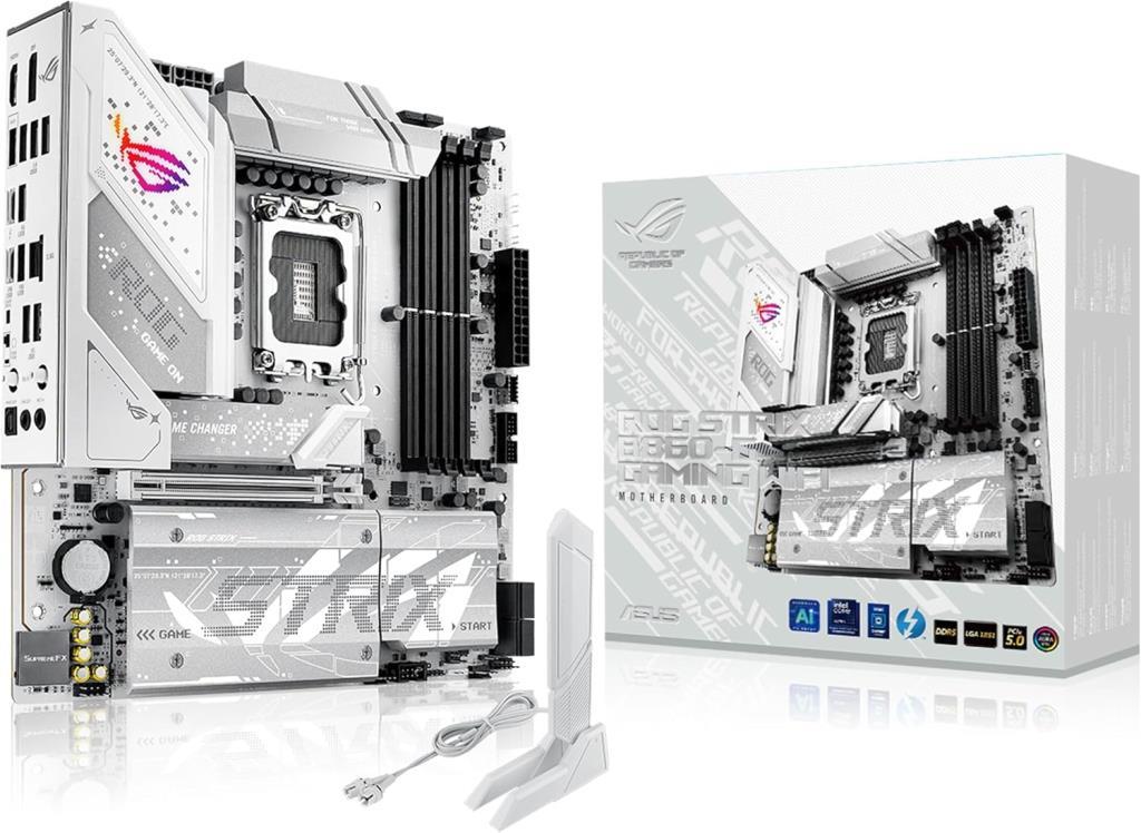 ASUS ROG Strix B860-G Gaming WiFi mATX anakart, Gelişmiş AI PC'ye hazır, 14+1+2+1 güç aşamaları, DDR5 yuvaları, PCIe 5.0, dört M.2 yuvası, WiFi 7, AI Networking II, Aura Sync RGB aydınlatma. Teşhir