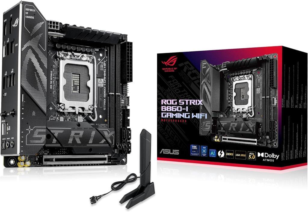 ASUS ROG Strix B860-I Gaming WiFi Intel Mini-ITX anakart, 10+1+2 + 1 aşamalı güç kaynağı, DDR5 PCIe 5.0 yuvası, AI-Advanced PC'ler için uygun, 2 M.2 yuvası, WiFi 7, AI Advisor, AI Networking II, siyah Outlet