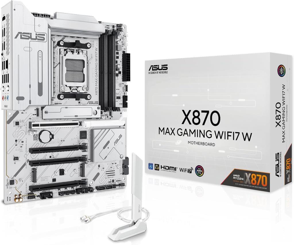 ASUS X870 MAX GAMING WIFI7 W AMD X870 AM5 DDR5 8000 HDMI 2xUSB4 3x M2 USB3.2 WiFi 7 + BT AURA RGB 5Gbit LAN ATX 12+2+1 Güç Aşamaları, Çift USB4, 3xM.2 slot, Advanced AI PC-Ready, Beyaz Tasarım Outlet