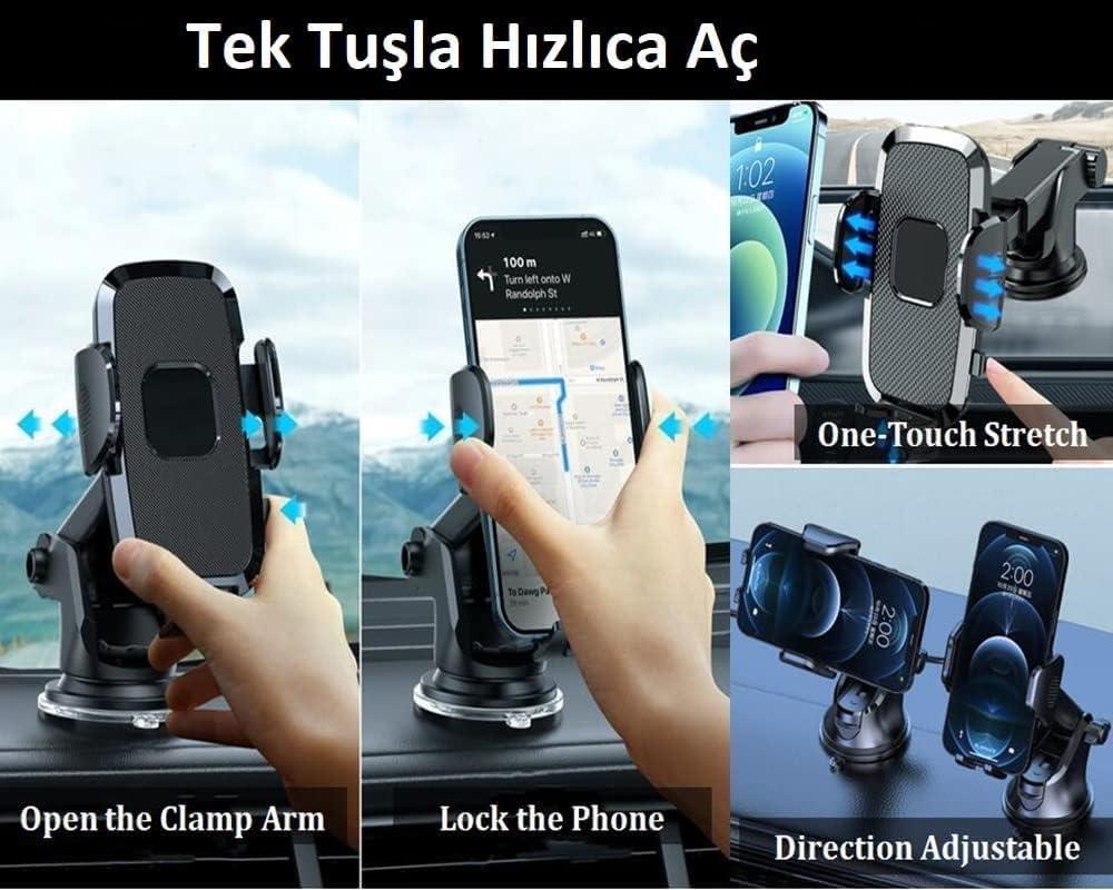 Hb-39 Araç İçi Telefon Tutucu Otomatik Klipsli Araba Ayarlanabilir Cam Ve Torpido Için Yüksek Kalite Tutucu - Teşhir