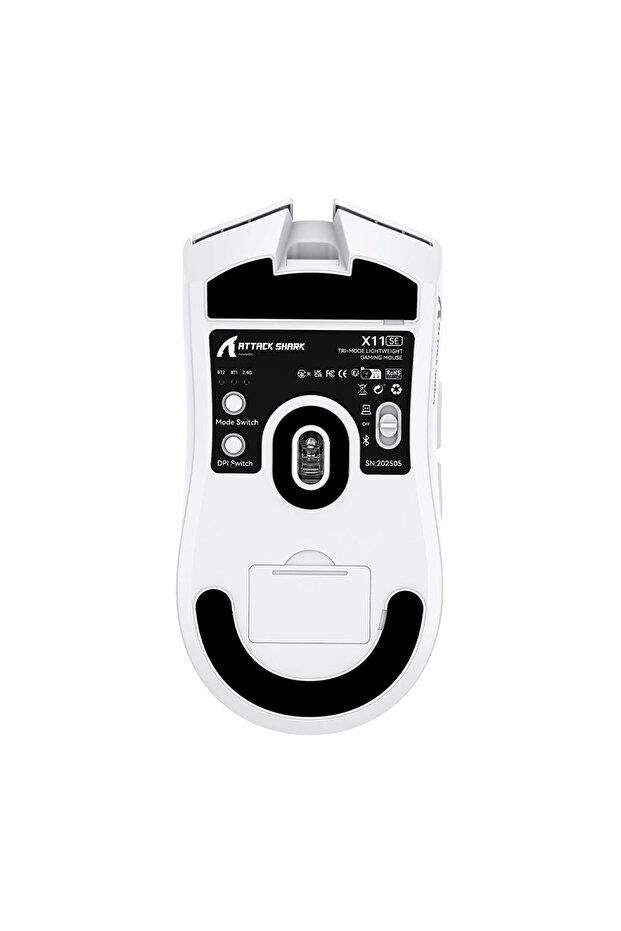 Attack Shark X11SE Beyaz Şarjlı Makrolu Ergonomik Optik Kablolu/Kablosuz Oyuncu Mouse